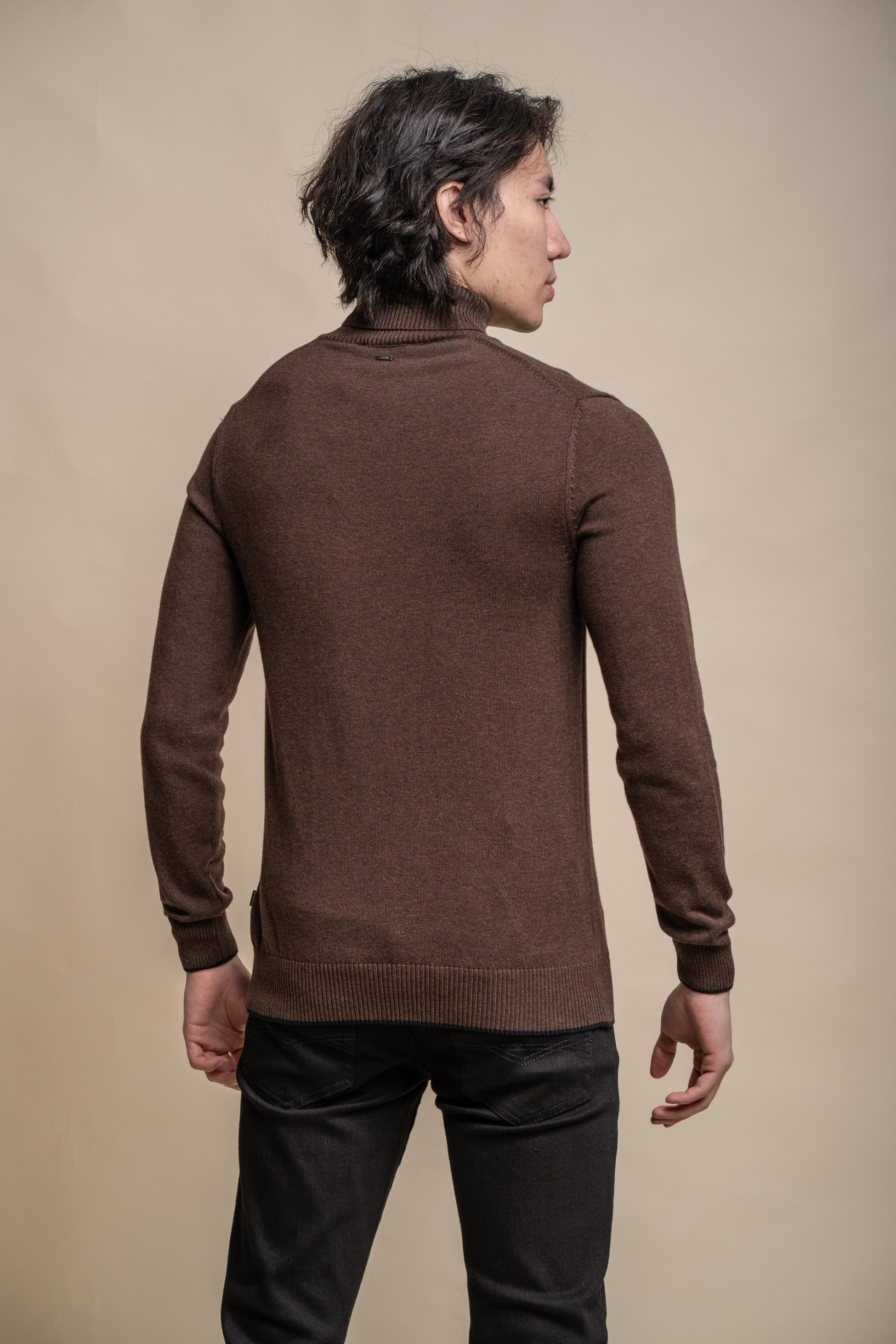 Men's Cotton Turtleneck Jumper - KARRIS - Brown