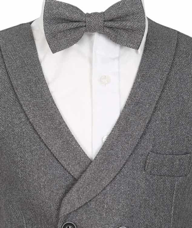 Men's and Boys Herringbone Double-breasted Waistcoat Set - Grey