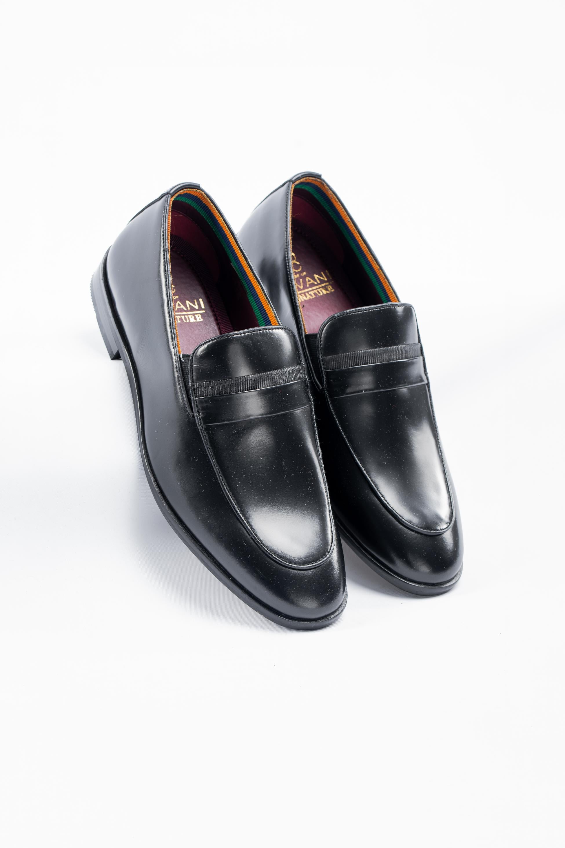 Men's Calssic Black Slip On Loafers - RENO - Black