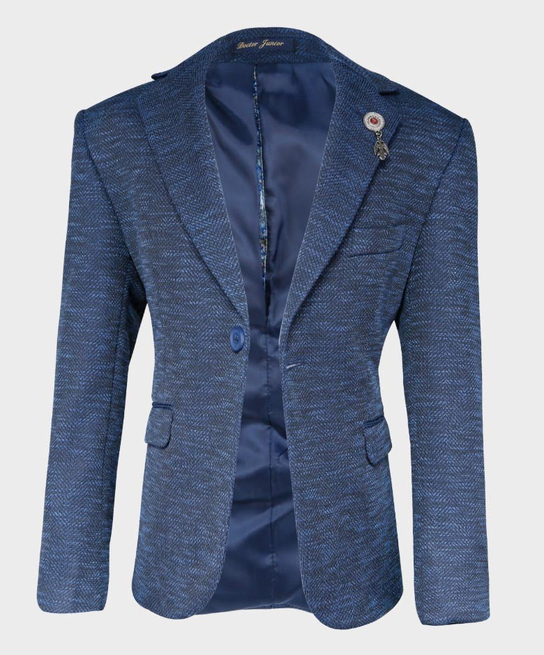 Boys Tailored Fit Birdseye Blazer - Navy Blue