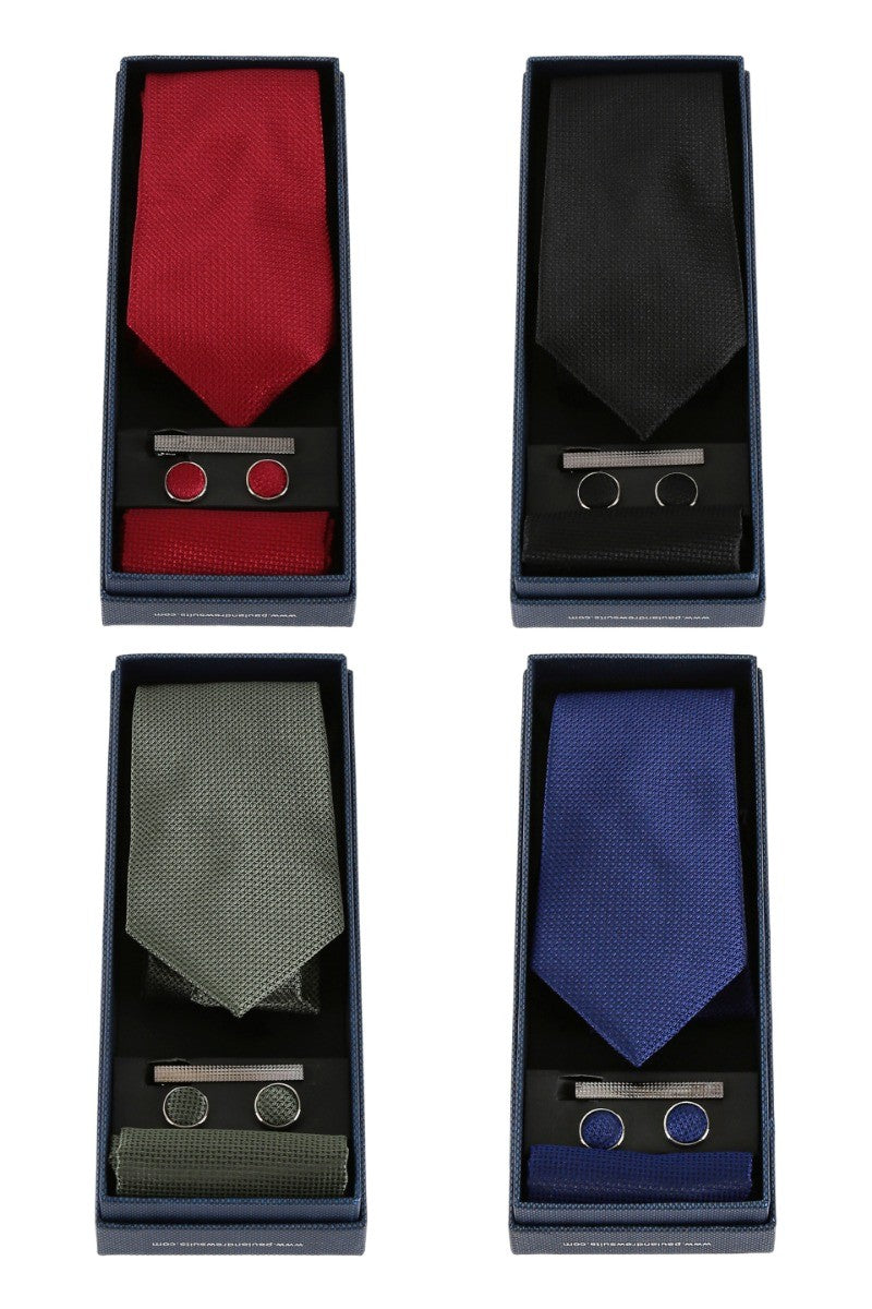 Men's Textured Tie & Cufflinks Set - Black