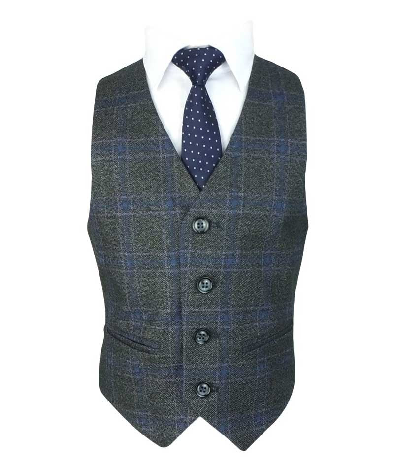 Boys Windowpane Check Charcoal Grey Suit Set - Charcoal Grey