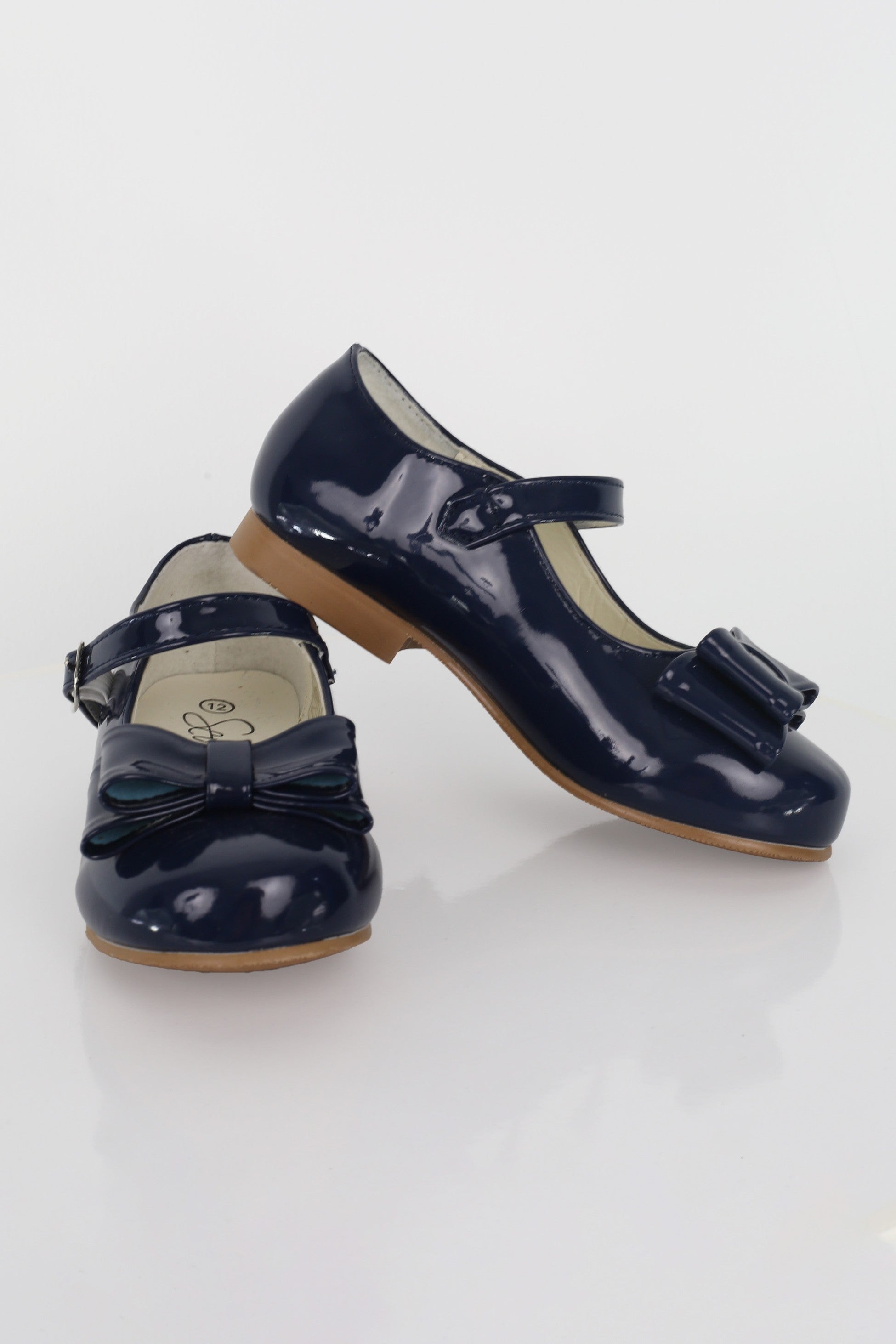 Girls Patent Mary Jane Shoes with Bow – LIYA - Navy Blue