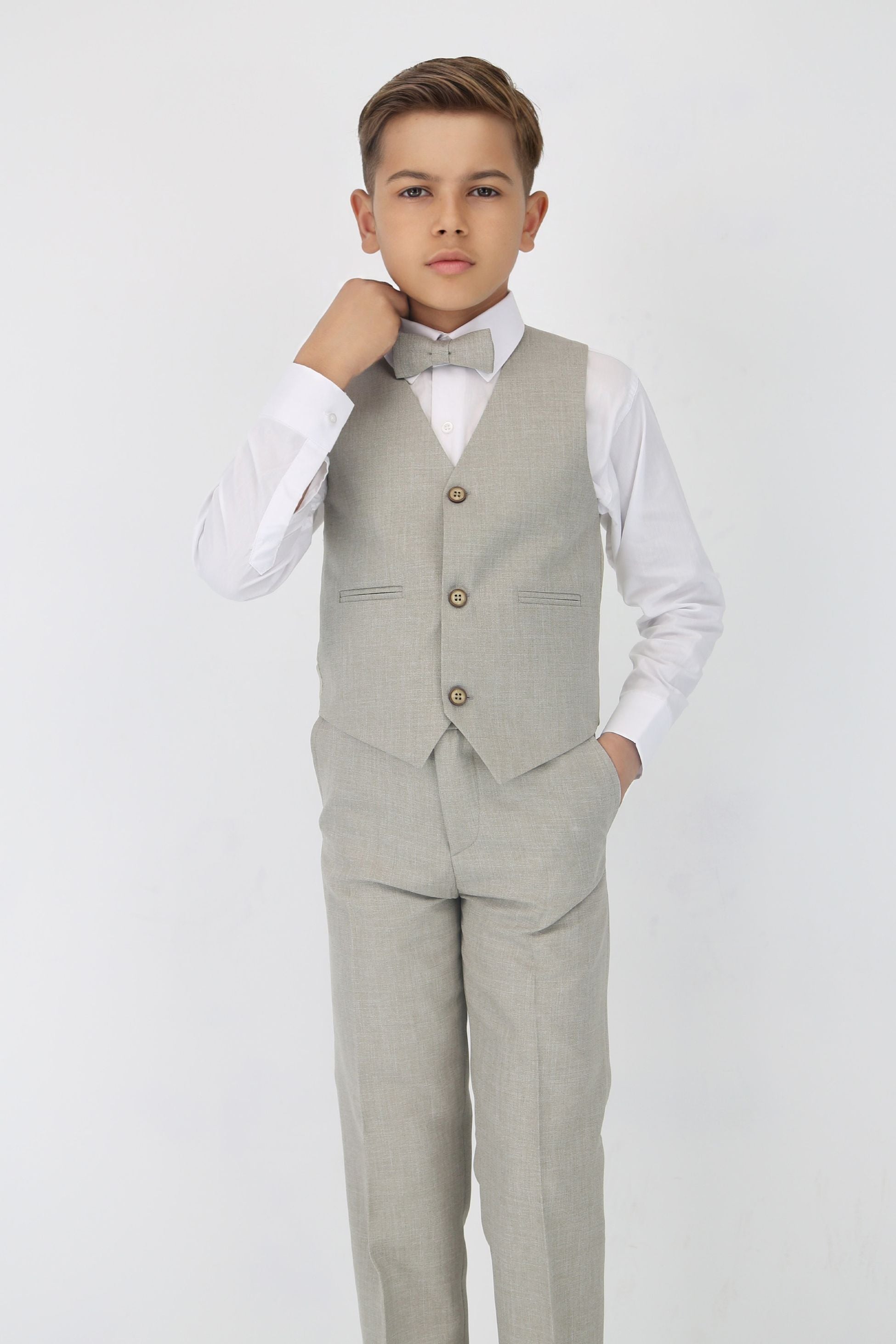 Boys Slim Fit Textured 8-Piece Formal Suit Set - Taupe Beige