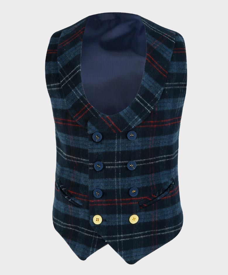 Boys Tailored Fit Blazer Waistcoat Set - Cashmere - Navy Blue