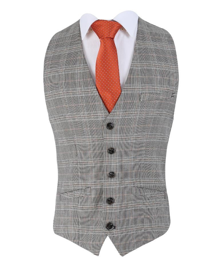 Men's Slim Fit Retro Check Suit - Quincy Stone - Stone Brown