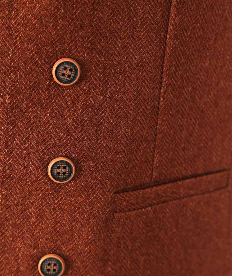 Men's and Boys Herringbone Double-breasted Waistcoat Set - Cinnamon Brown