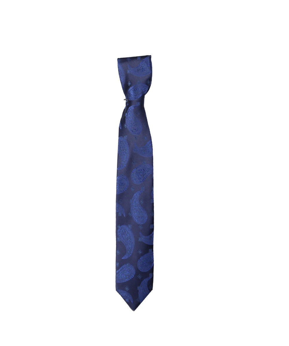 Boys & Men's Paisley Swirls Formal Tie & Hanky Set - Navy Blue