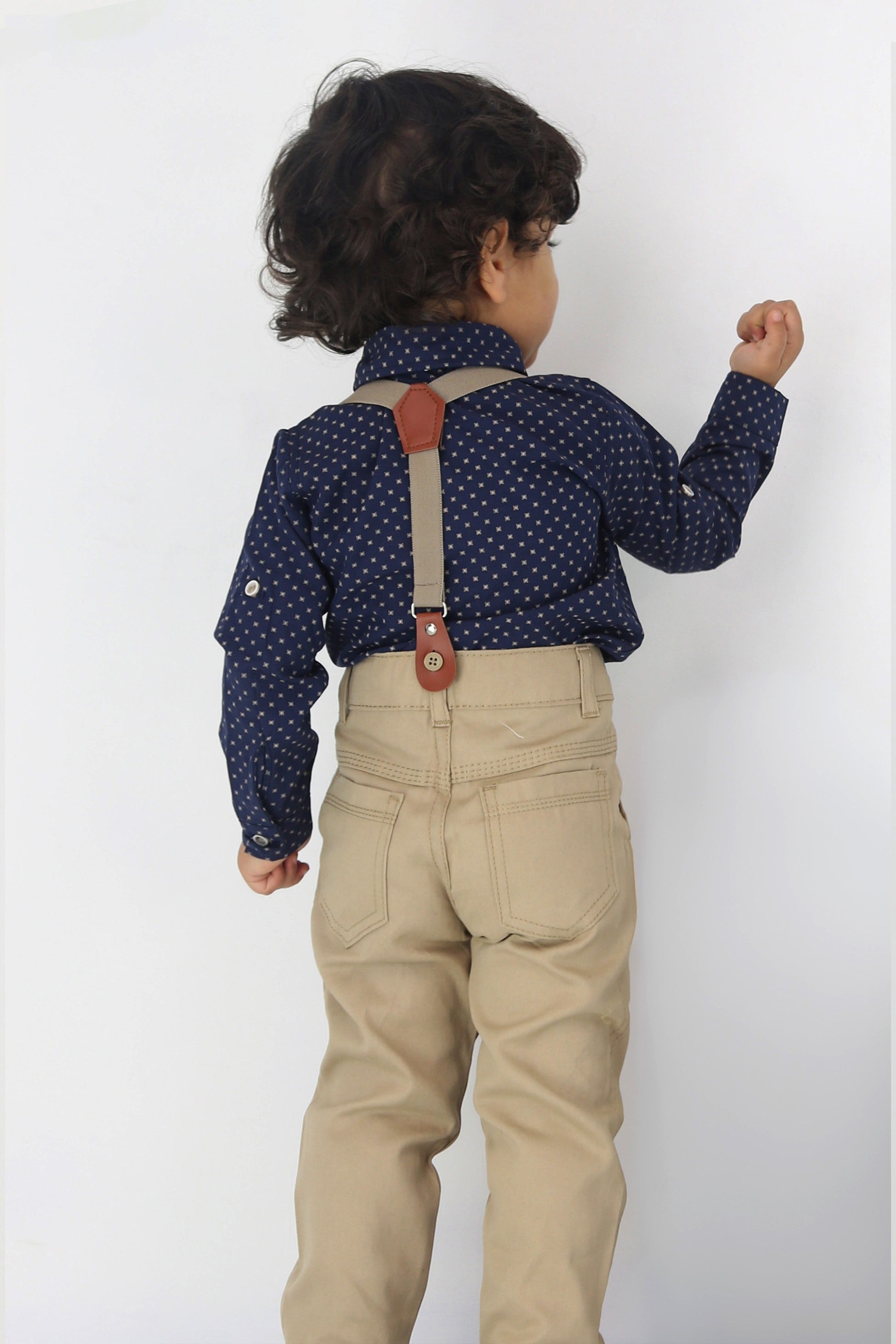 Baby & Boys Gentleman Outfit - 4 PC Suspenders Pant Suit Set - KELEBEK - Navy - Beige