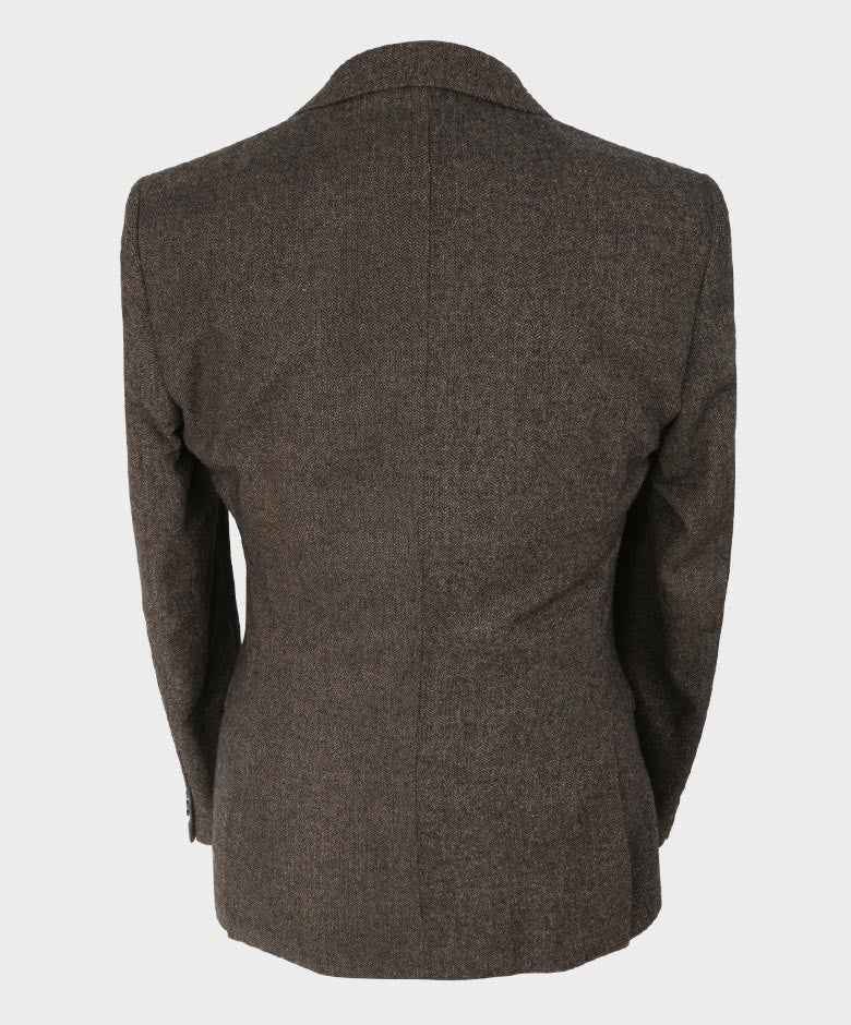 Men's Herringbone Tweed Slim Fit Suit Jacket - MARTEZ - Brown