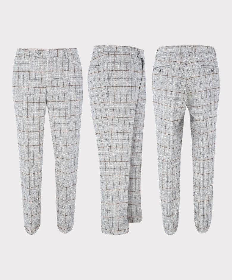 Men's Tweed Check Slim Fit Trousers - CODY ICE - Ice Blue