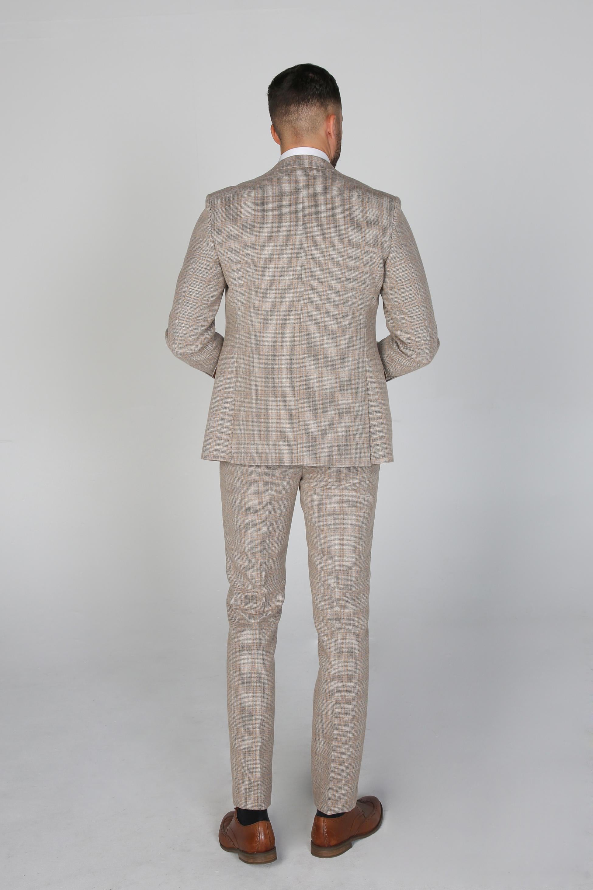 Men's Houndstooth Tweed Check Suit Jacket - HOLLAND - Beige