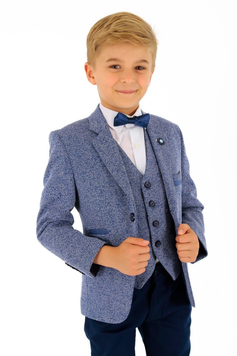 Boys Cotton Slim Fit Blazer and Waistcoat Set - Frank - Dark Blue