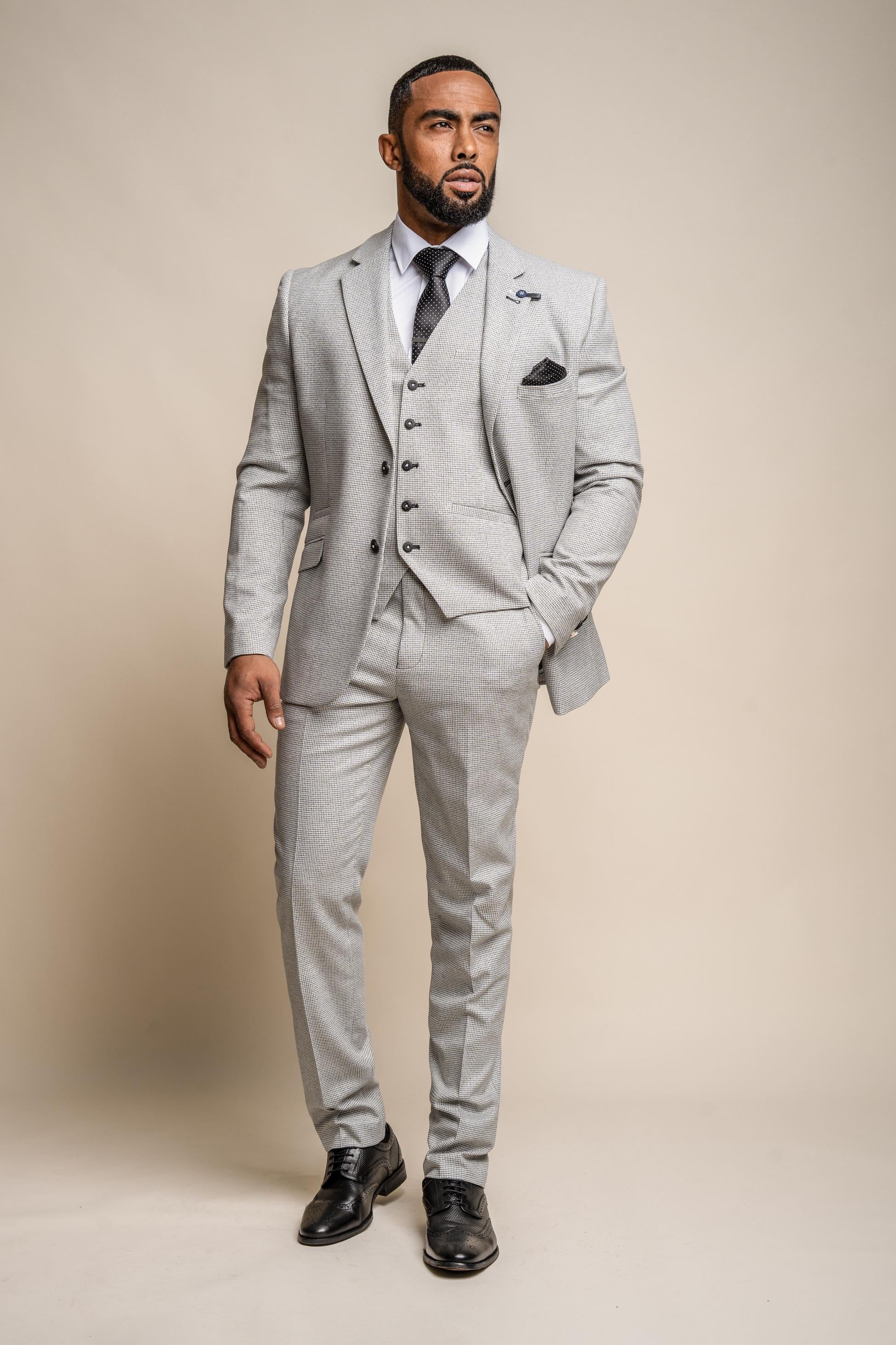 Men's Houndstooth Slim Fit Suit- KYOTO Grey - Light Grey