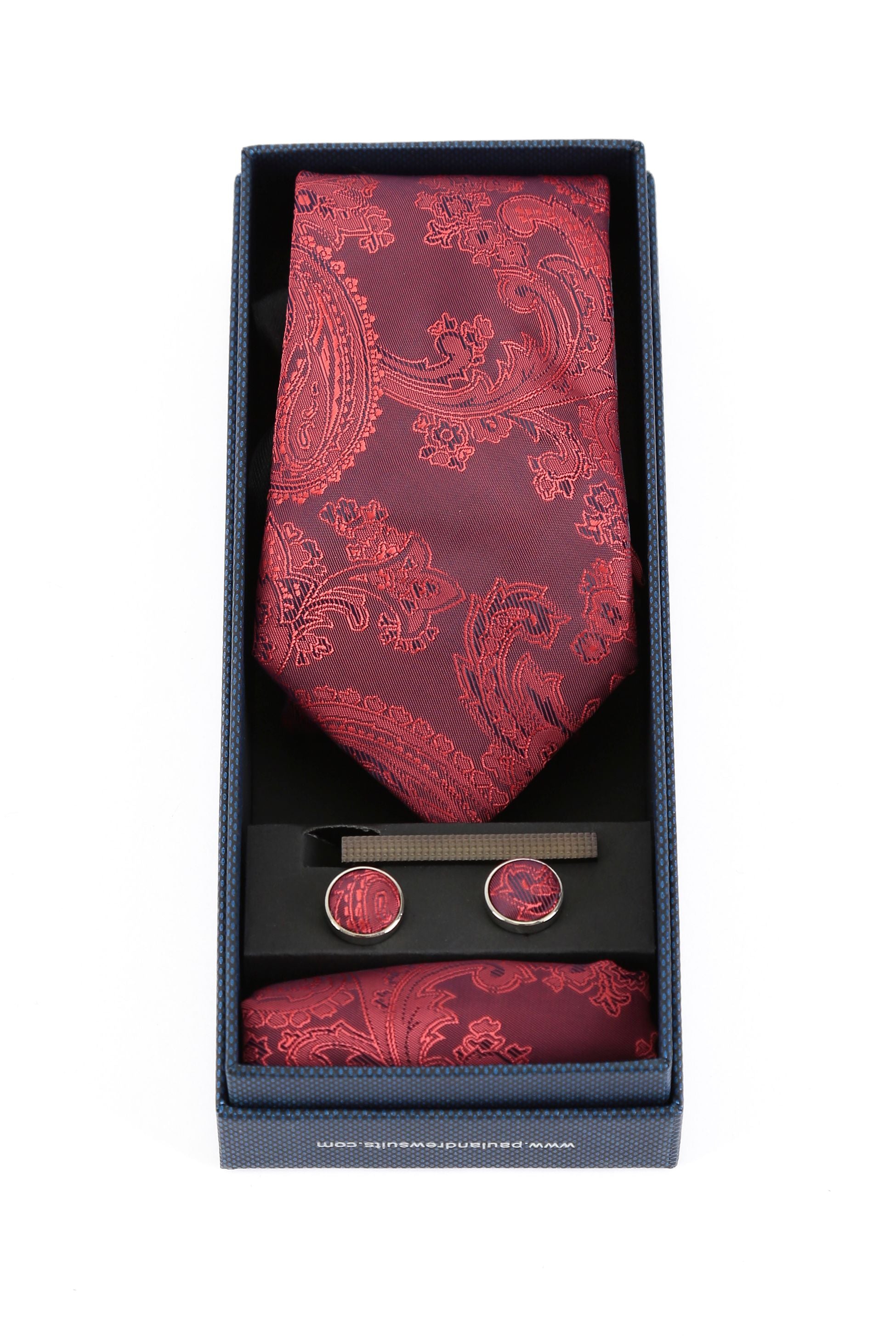 Men's Paisley Tie Cufflink Set - Burgundy