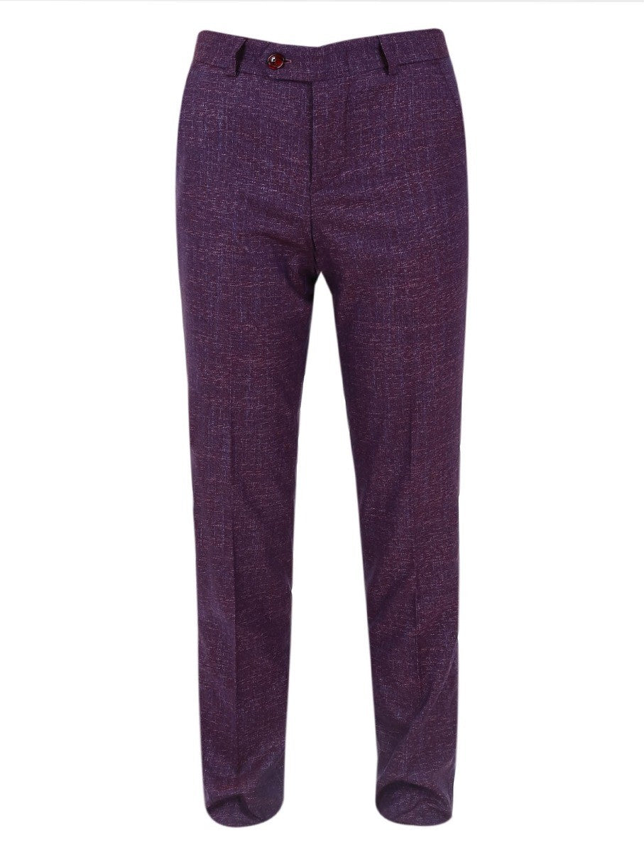 Boys Windowpane Check Slim Fit Suit Set - Dark Purple