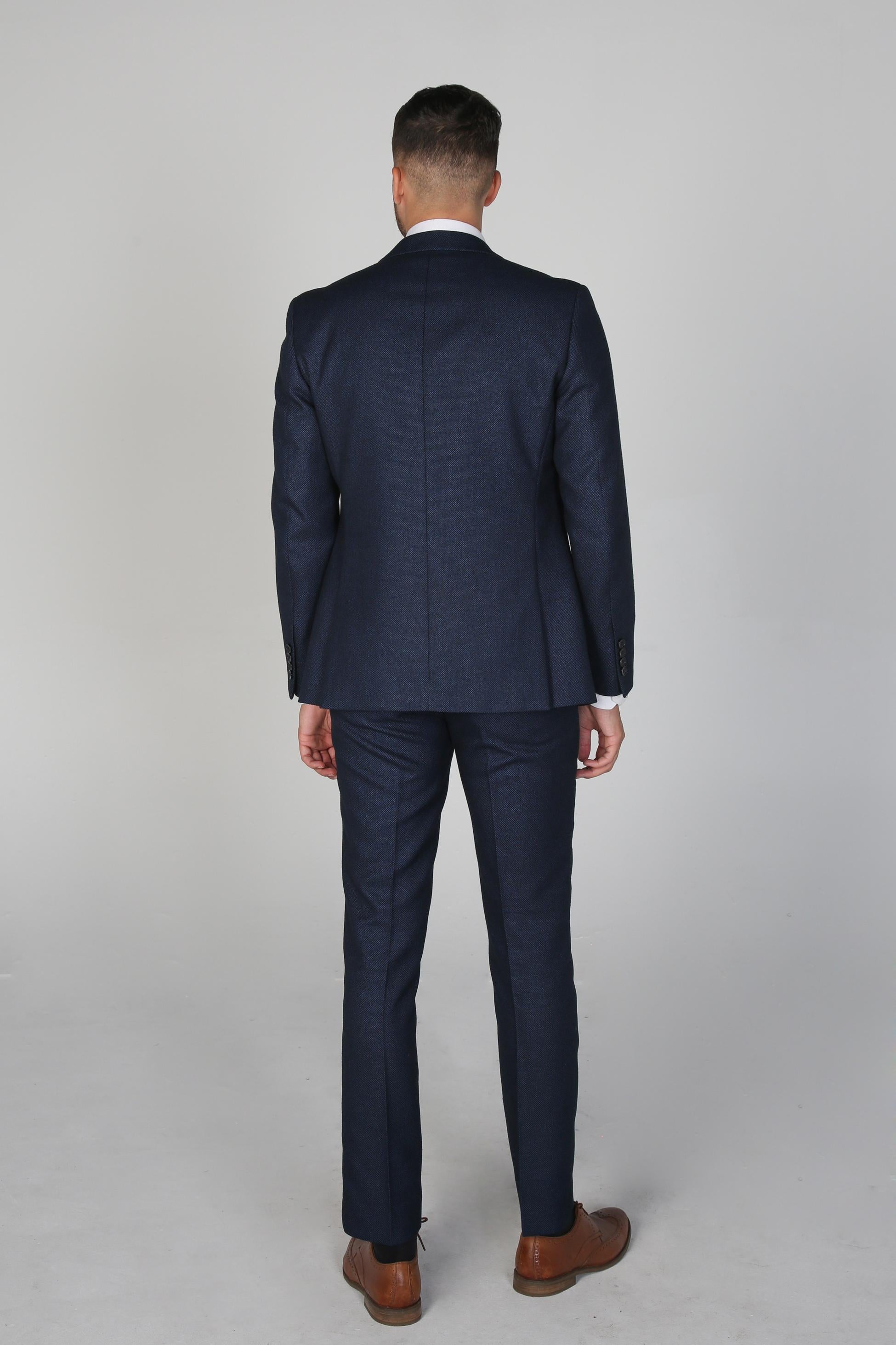 Men's Textured Formal Navy Blue Suit Jacket - ARTHUR - Navy Blue