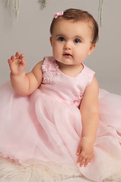 Baby Girls Tulle Dress With Floral Applique - ELISE - Pink