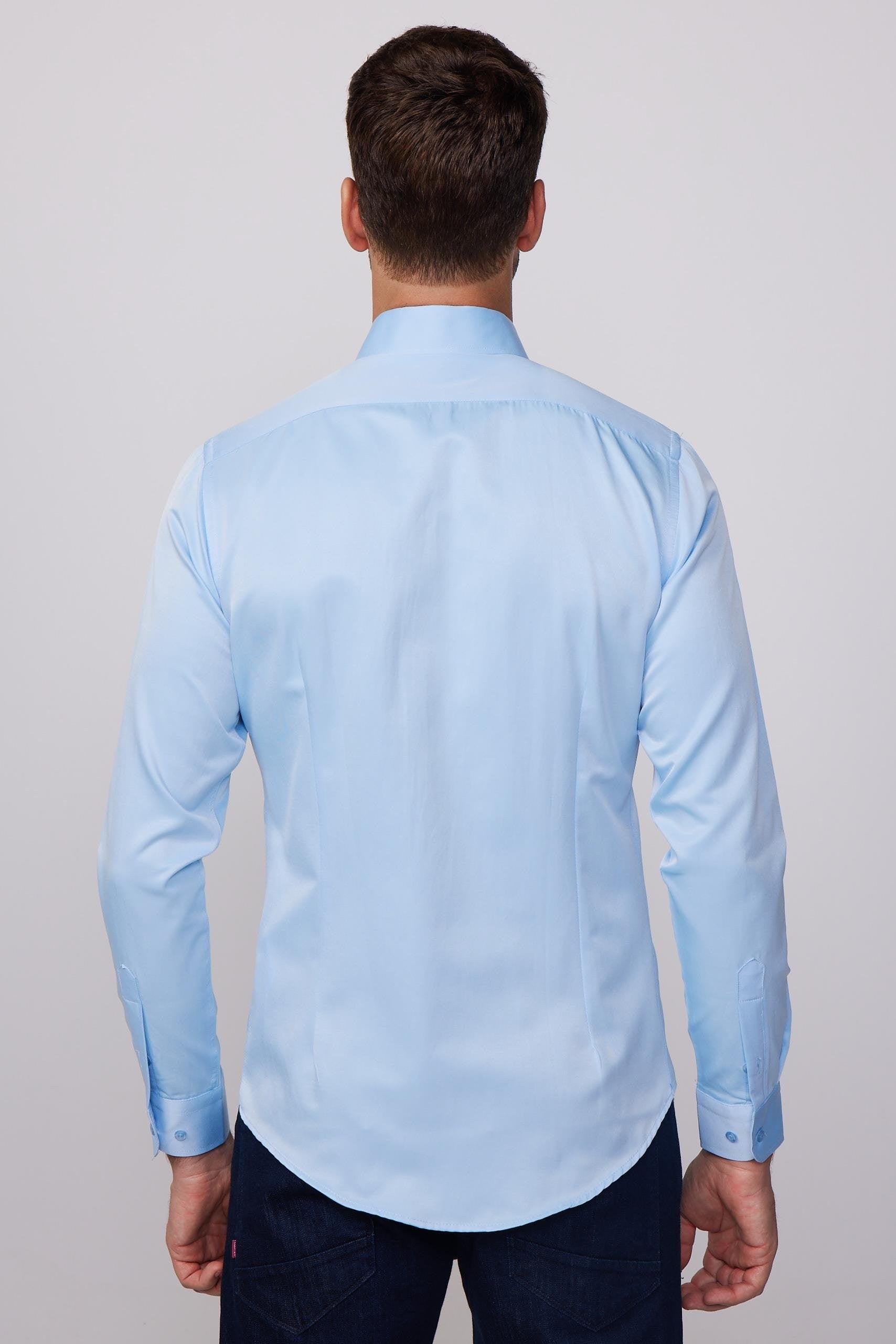 Men's Slim Fit Button-Down Cotton Blend Dress Shirt - Dimi Dotti - Light Blue