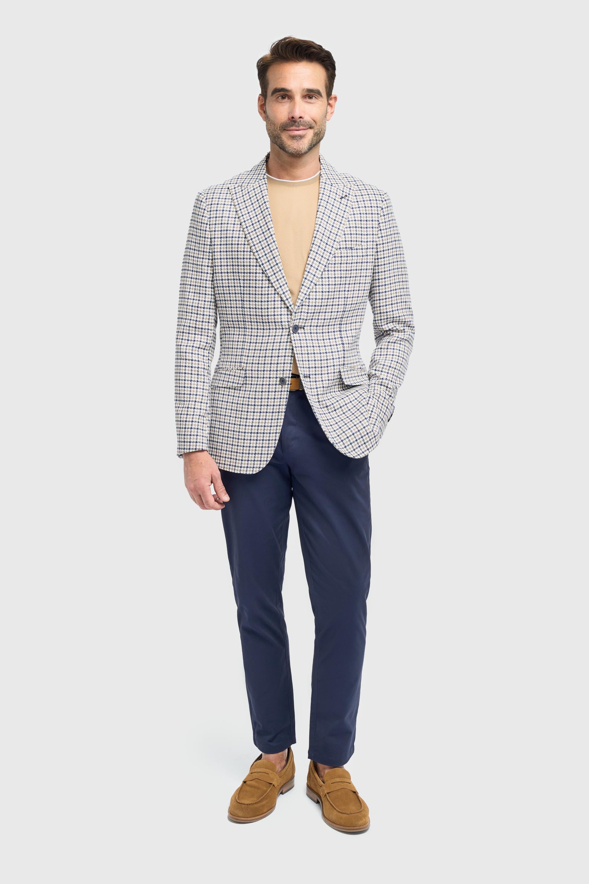 Men’s Beige Cotton Houndstooth Blazer - Bartela - Beige