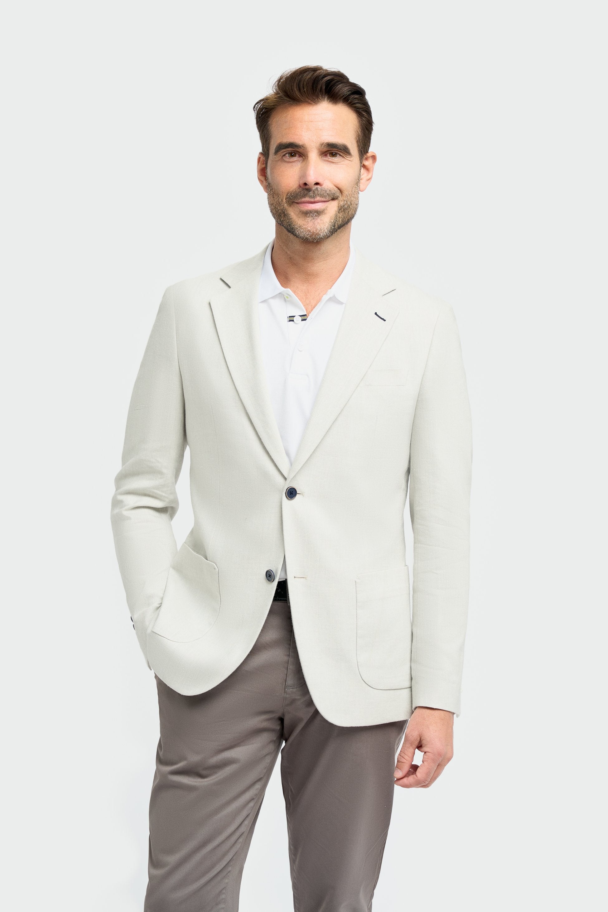 Men’s Linen Herringbone Patch Pocket Blazer - Luigi - Slate Grey