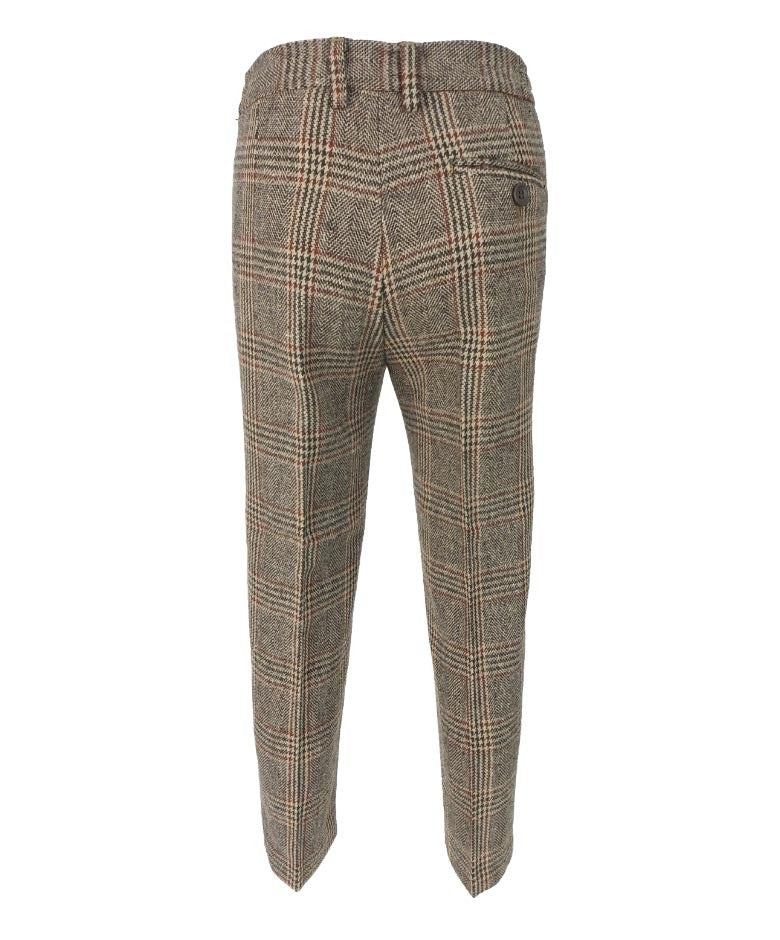 Boys Herringbone Tweed Check Suit with Elbow Patches - LUCAS - Brown - Burgundy