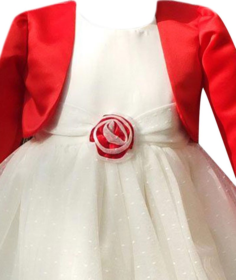 Baby Girls Wedding Cristening Bolero Dress - Cream - Red