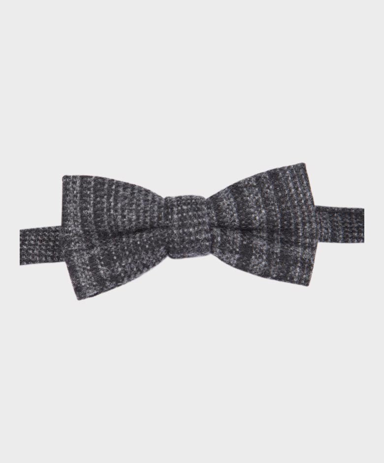 Boys Check Tweed Charcoal Grey Bow Tie and Hanky Set - Charcoal Grey