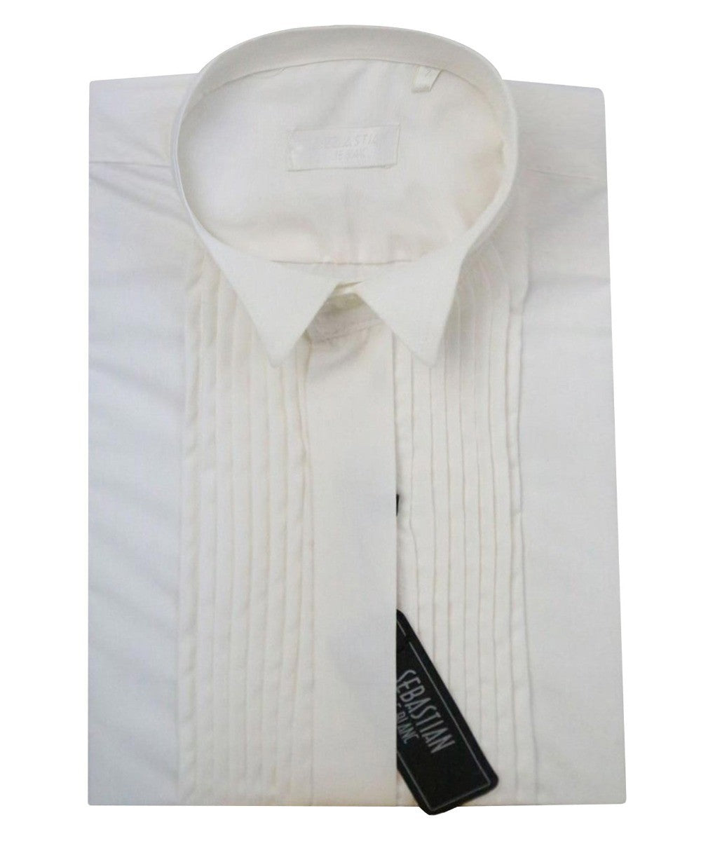 Boys Pleated Wing Collar Tuxedo Shirt - Cream