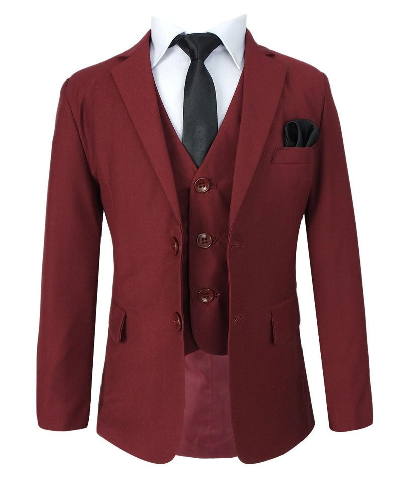 Boys Regular Fit Complete Suit Set - Claret Red