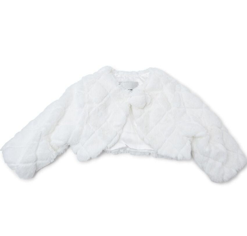 Baby & Girls Quilted Ivory Fur Bolero Jacket - B307A - Ivory