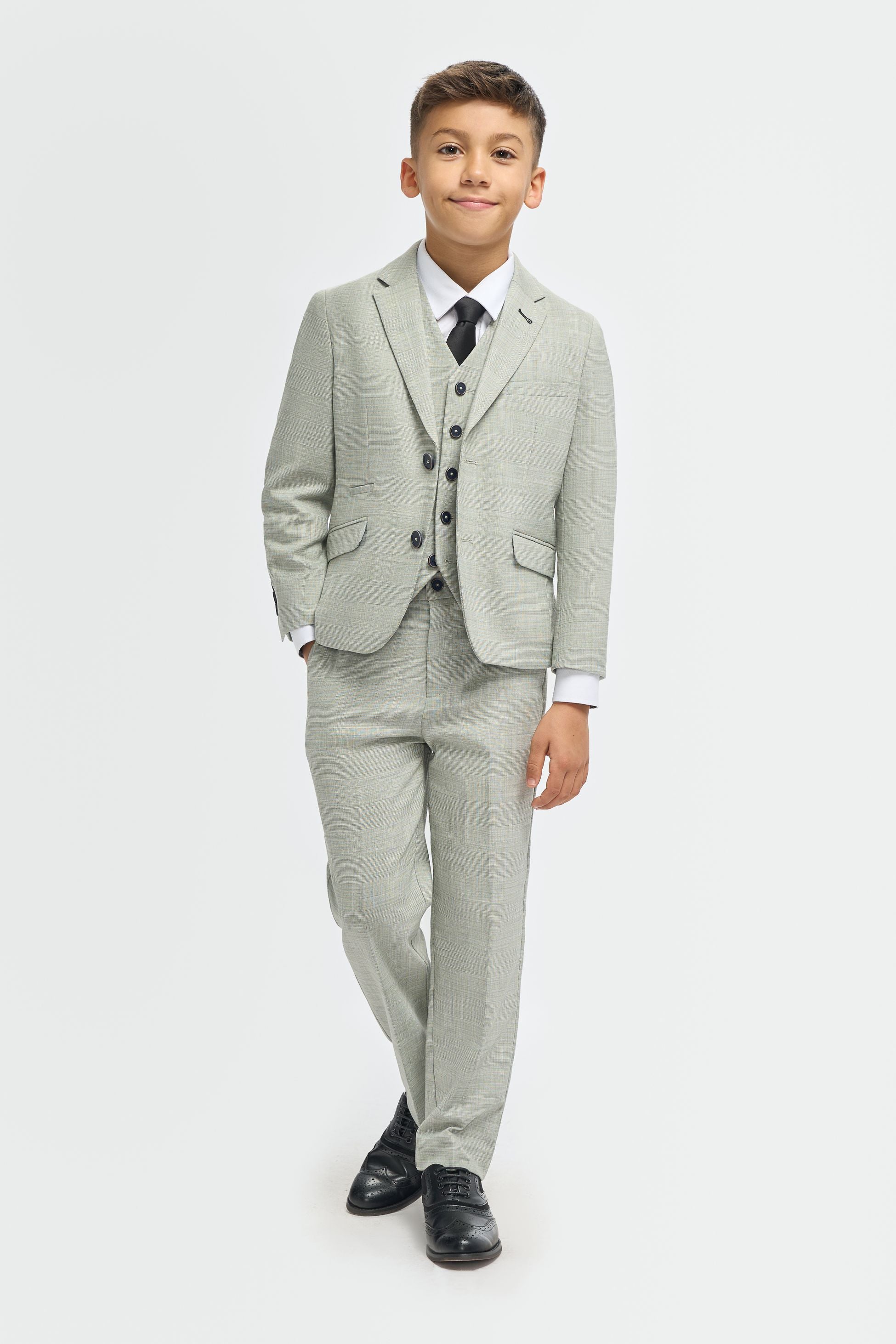 Boys’ 3-Piece Sage Green Textured Suit - Camden - Sage Green