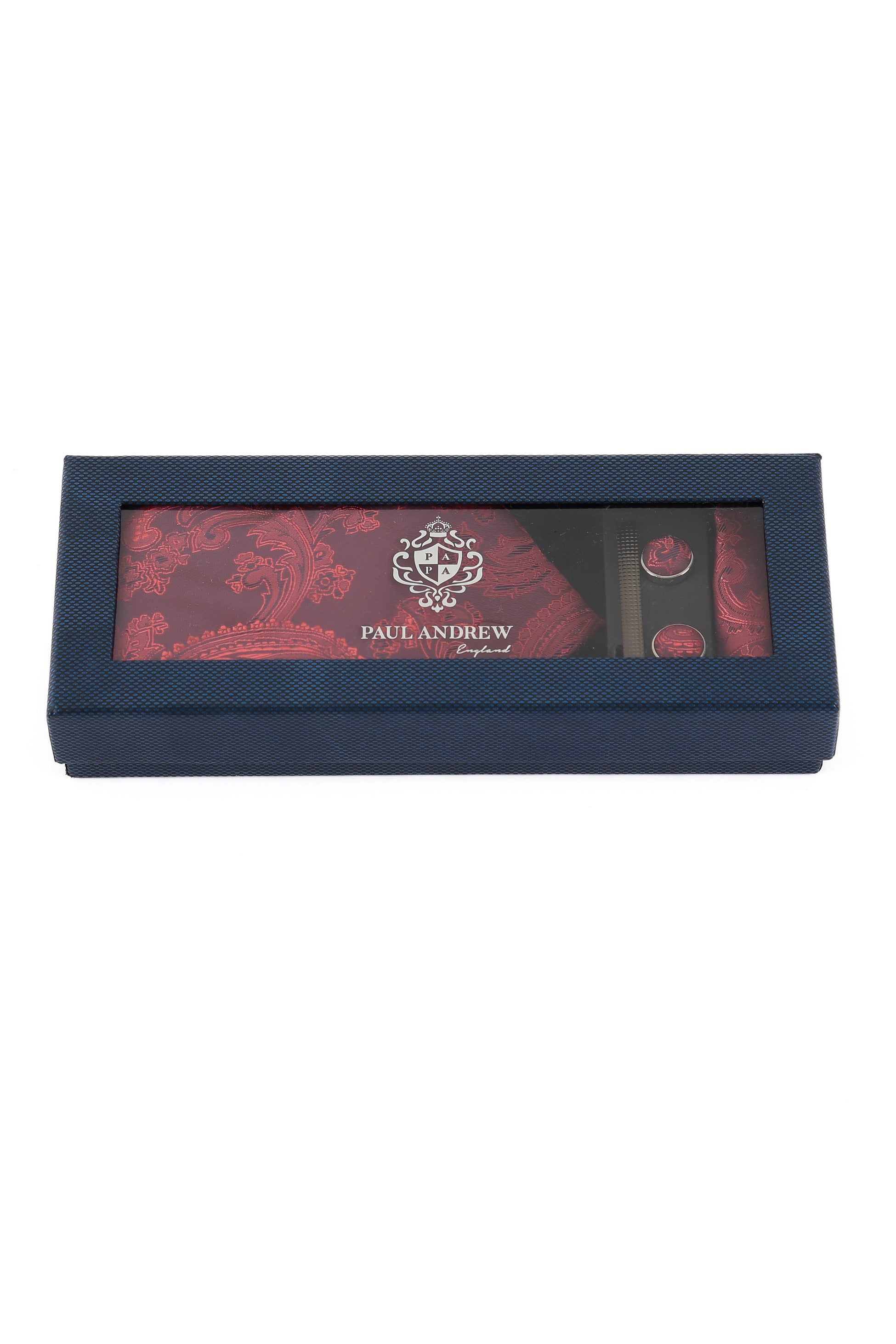 Men's Paisley Tie Cufflink Set - Burgundy