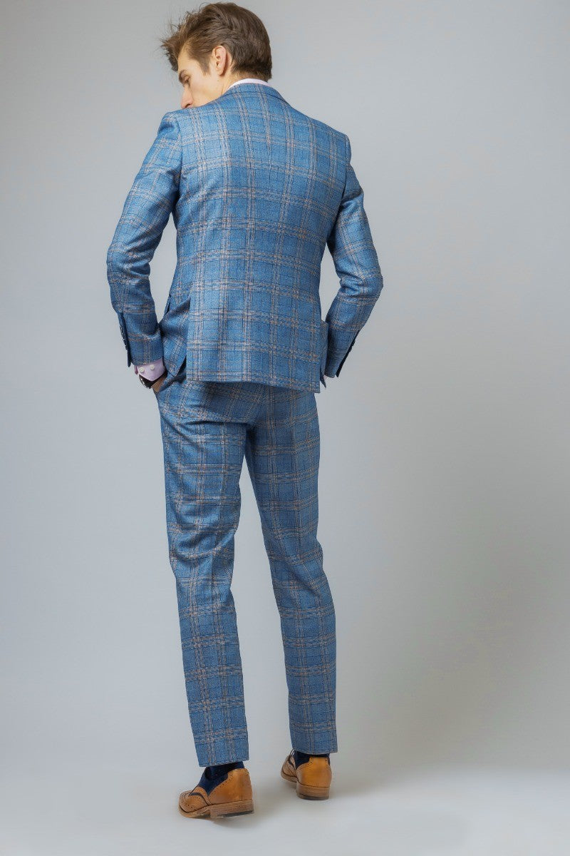 Men's Windowpane Check Suit Jacket- LEVI Blue - Blue