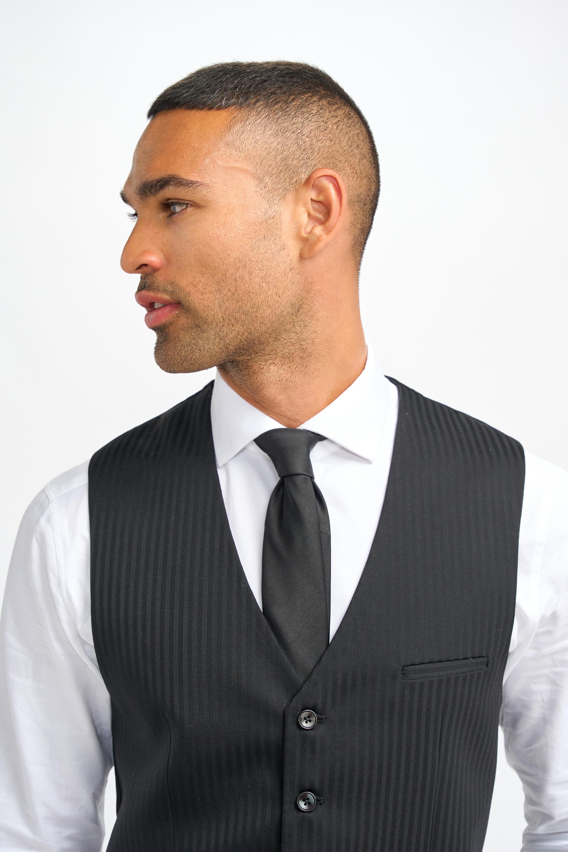 Men’s Black Wool Pinstripe Waistcoat - Roberto - Black