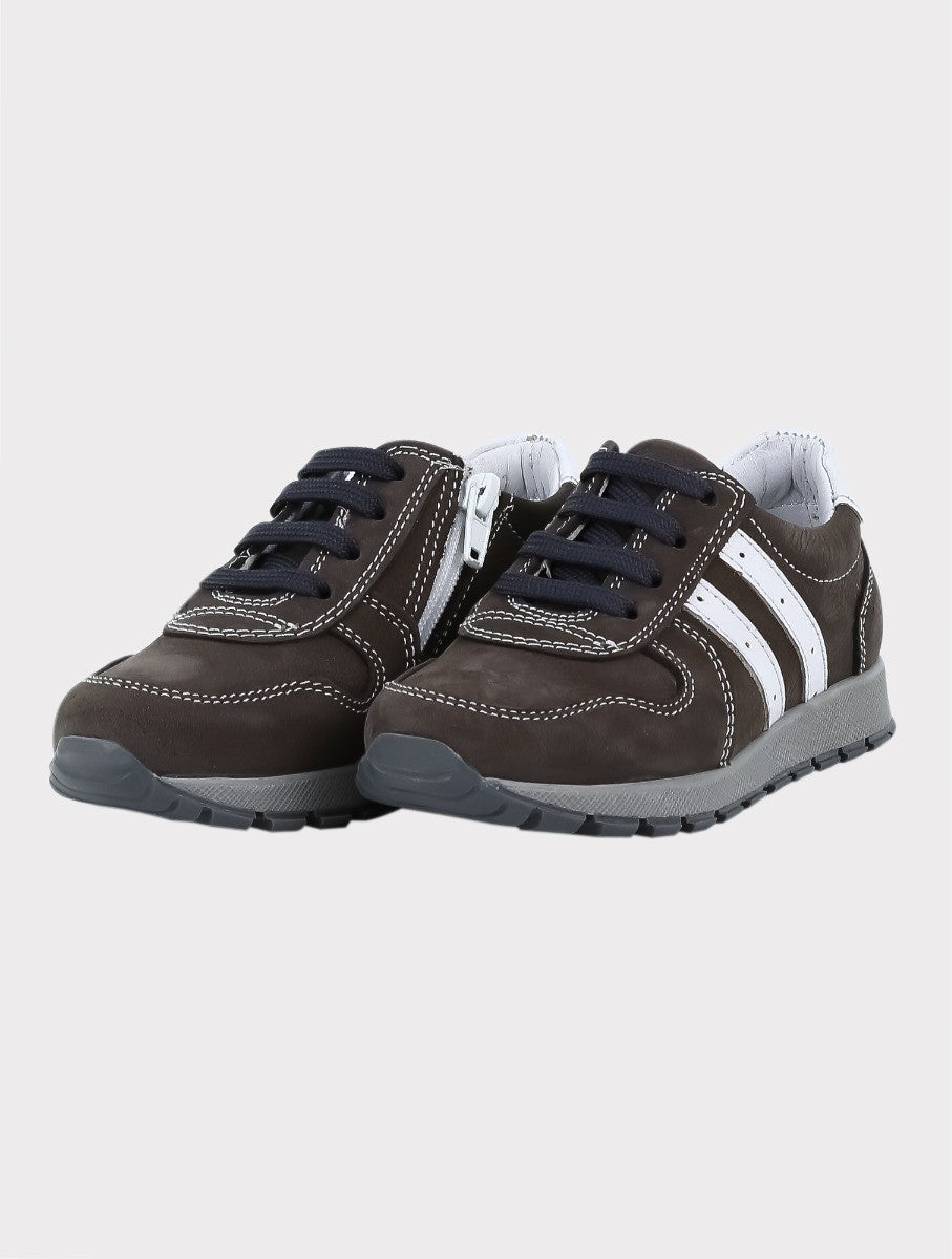 Boys Genuine Leather Brown Sneakers - VENOSA - Brown