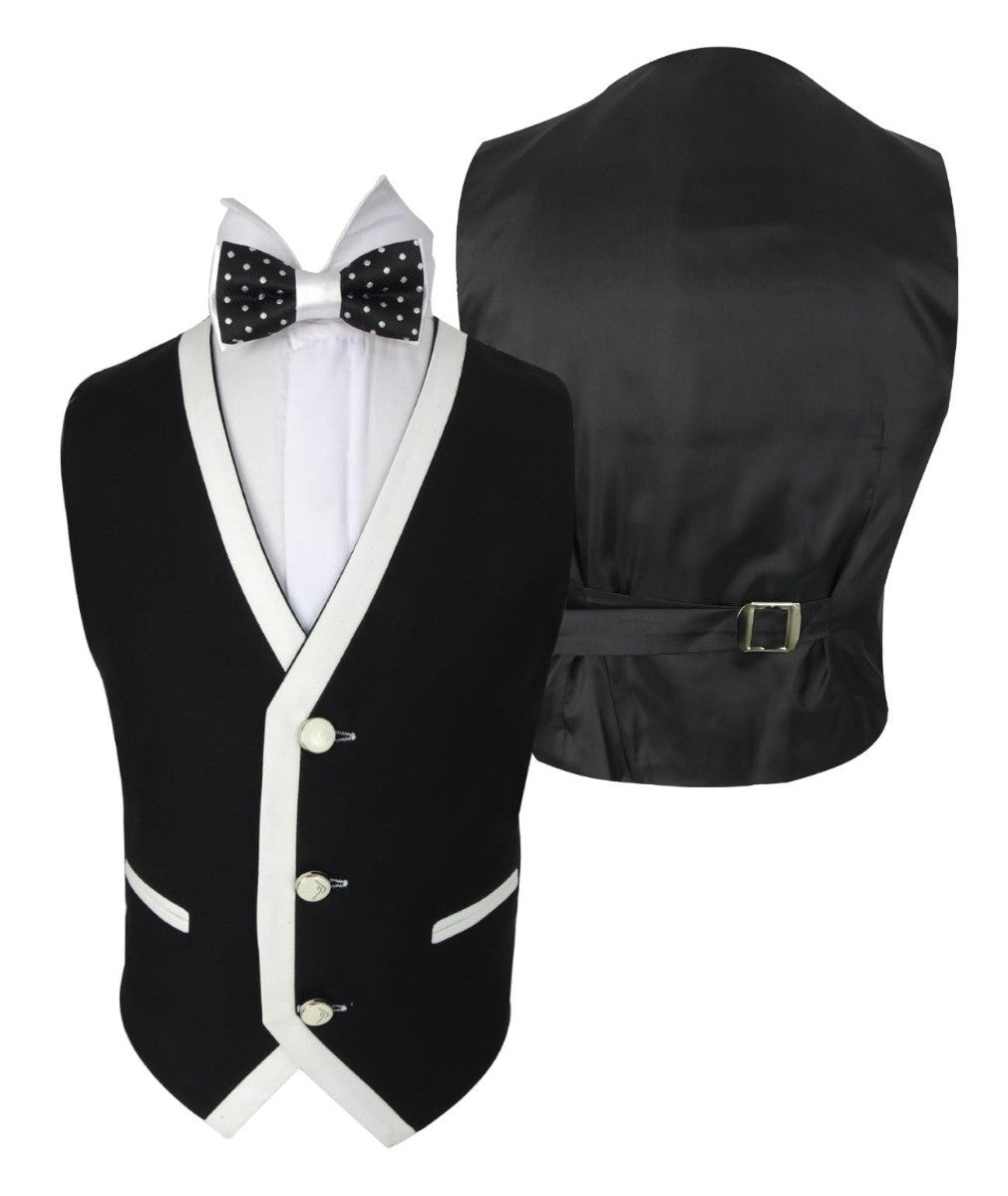 Boys Exclusive Piping Tuxedo Suit - Black - White