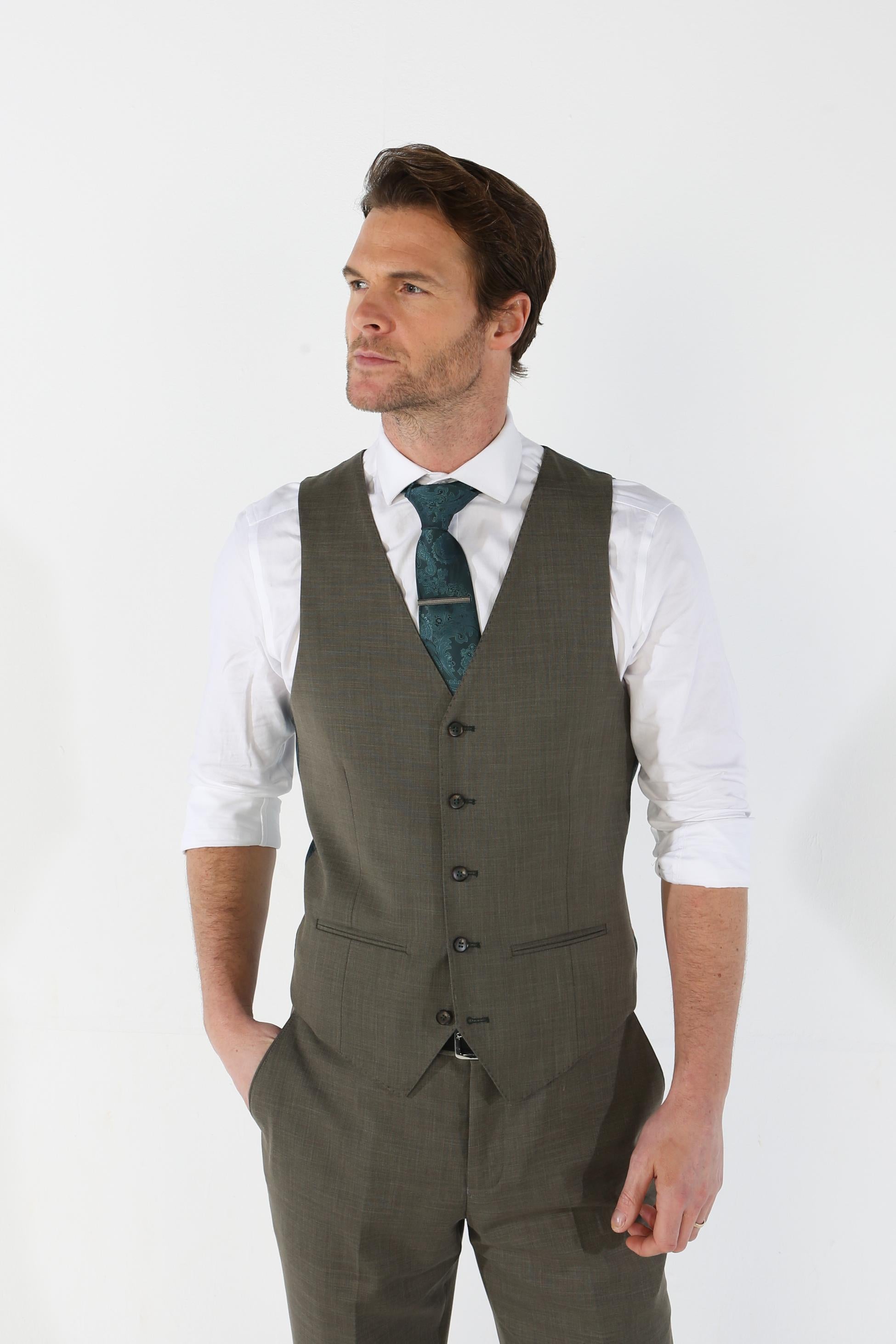 Men's Tailored Fit Plaid Waistcoat - KURT - Sage Green