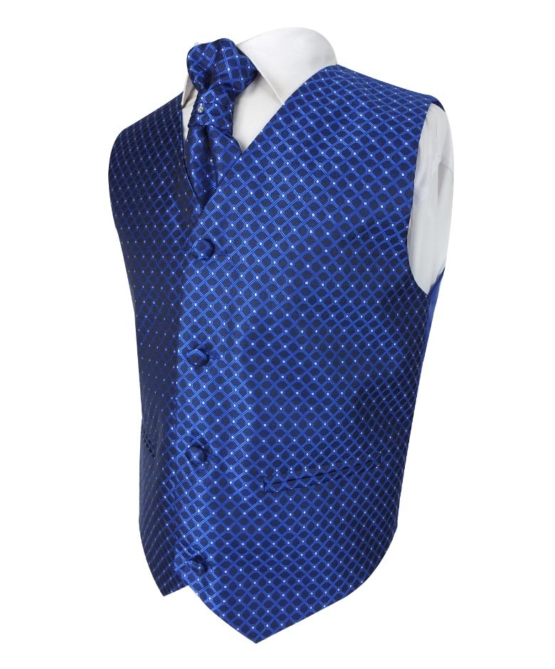 Baby & Boys 4 Piece Diamond Design Wedding Waistcoat Suit - Blue