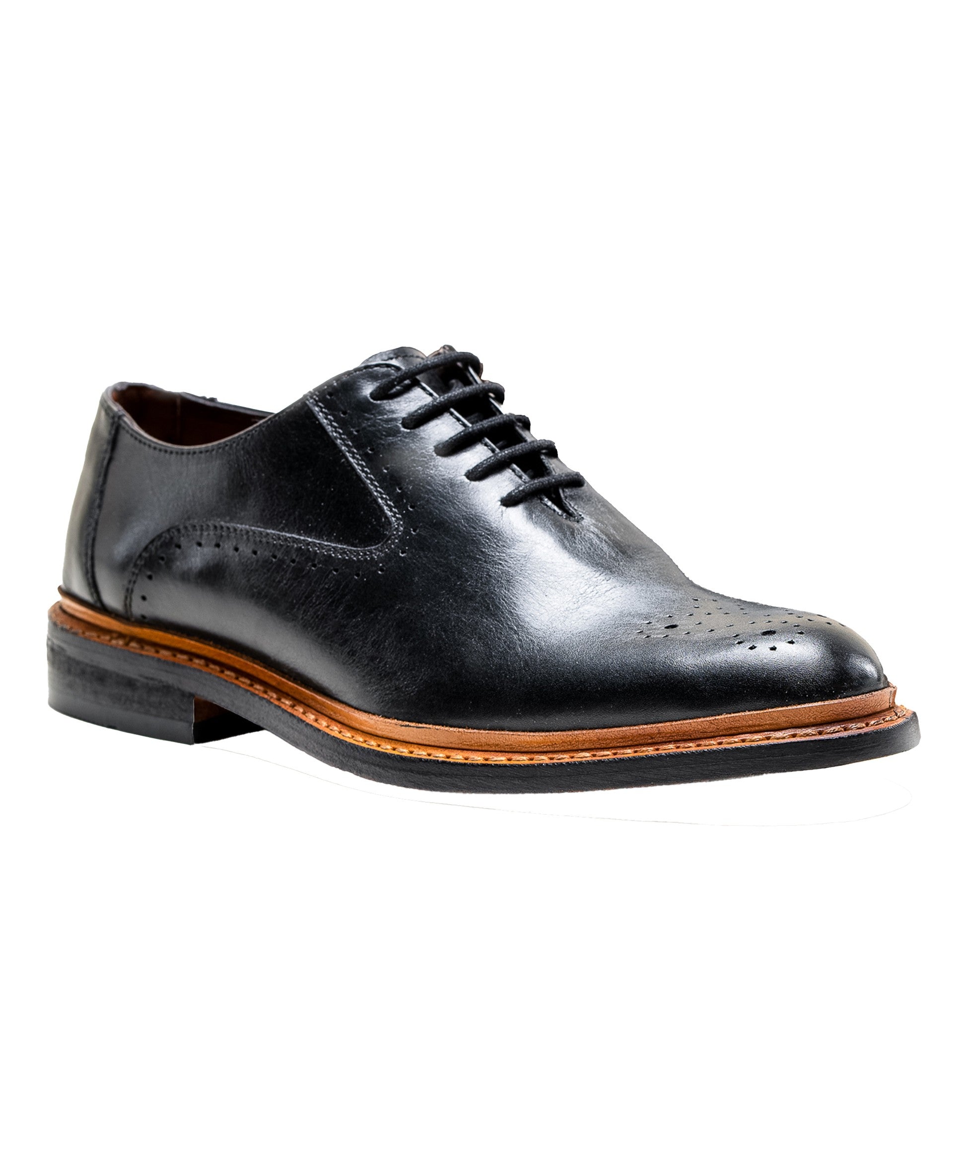 Men's Lace Up Leather Brogue Shoes - BRENTWOOD - Black