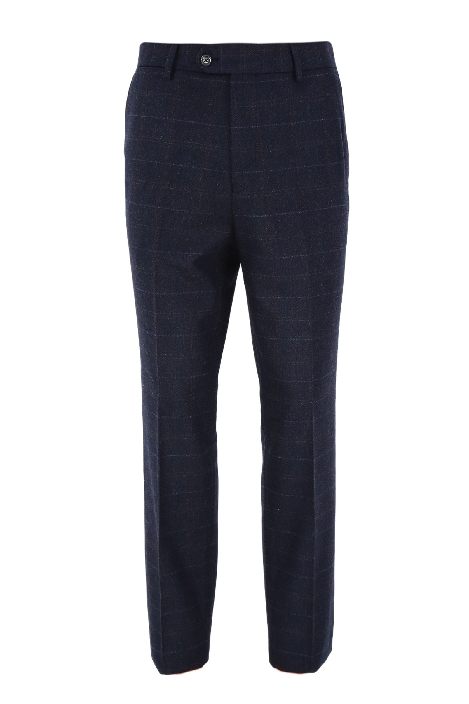 Men's Tweed Windowpane Tailored Fit Navy Trousers - RYAN - Navy Blue