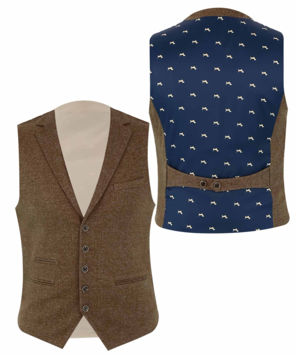 Men's Twee-like Waistcoat- NATHAN Brown - Light Brown