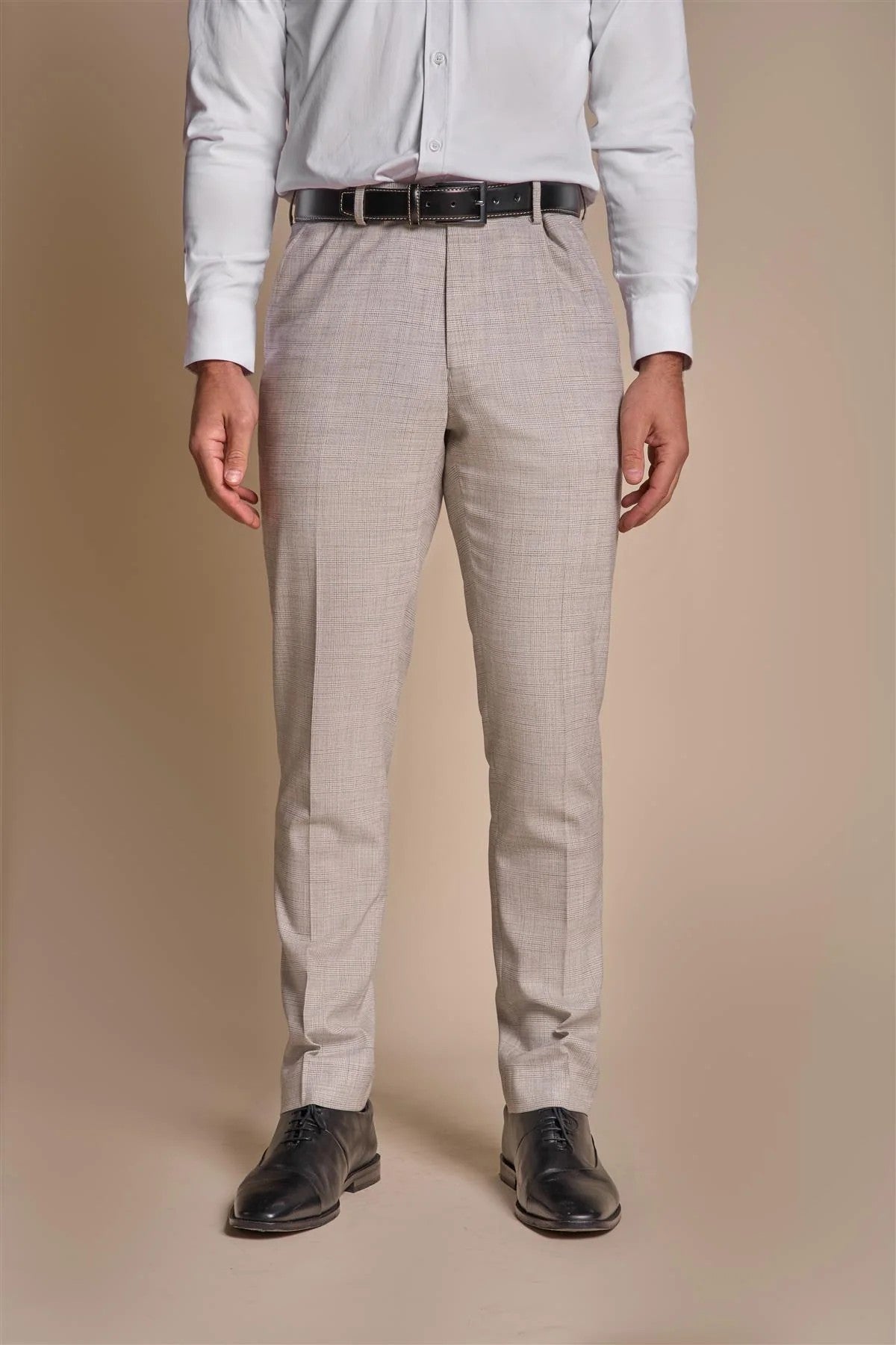 Men’s Slim Fit Tweed Check Grey Trousers – RIPLEY Stone - Beige