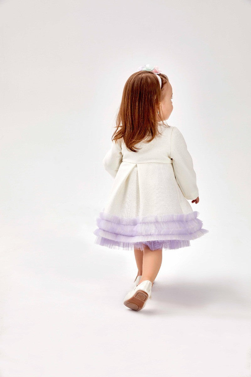 Baby Girl's Knit Tutu Tulle Midi Dress & Coat Set - Ivory - Purple