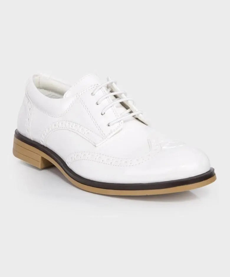 Boys Derby Brogue Lace Up Dress Shoes - White