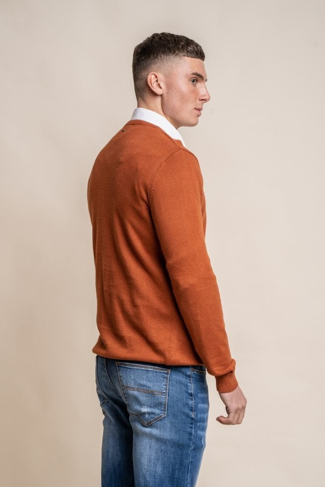 Men's Cotton Slim Fit Crewneck Jumper - Rustic Brick