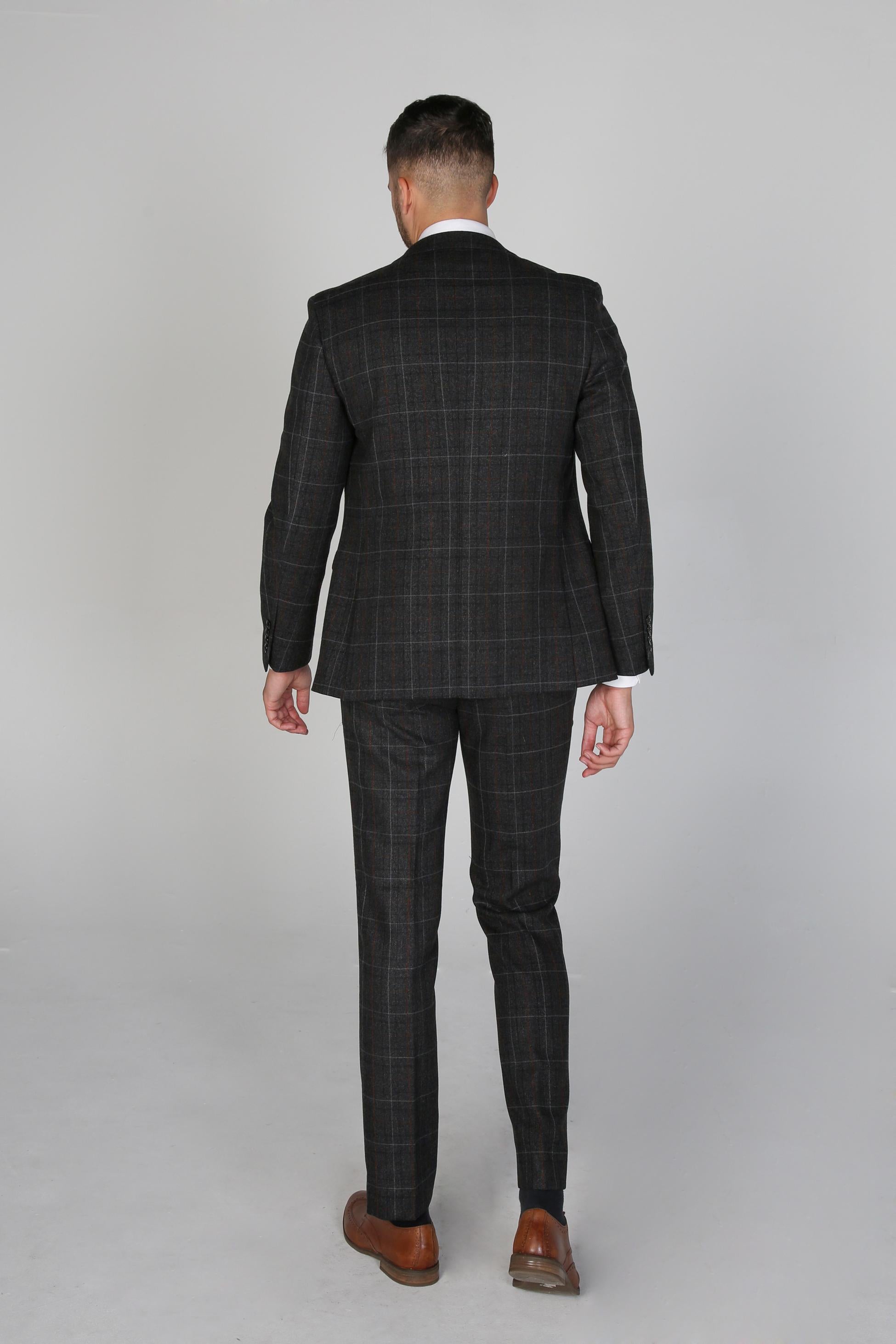 Boys Windowpane Tailored Fit Suit Jacket- HARVEY - Charcoal Grey