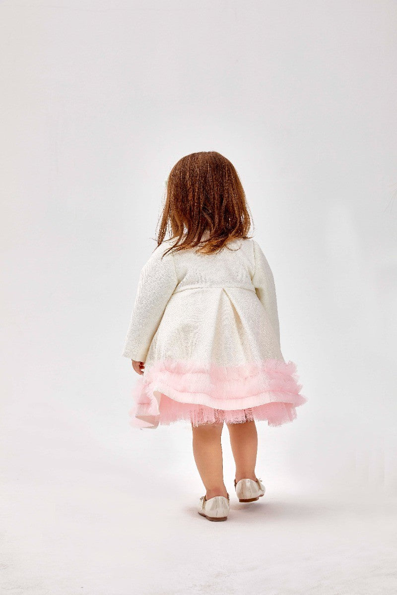 Baby Girl's Knit Tutu Tulle Midi Dress & Coat Set - Ivory -Pink