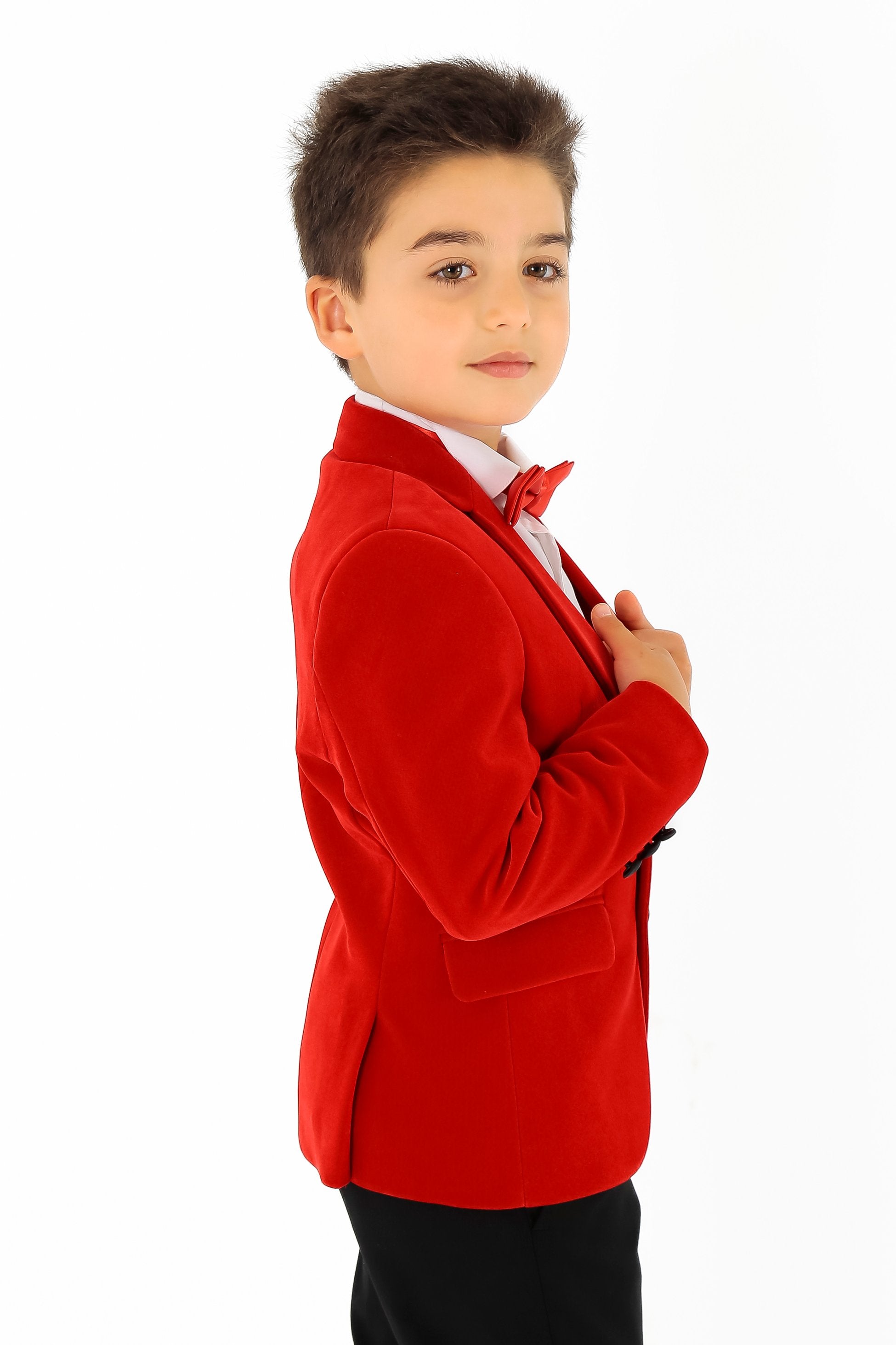 Boys Velvet Slim Fit Formal Blazer - Hackney - Red