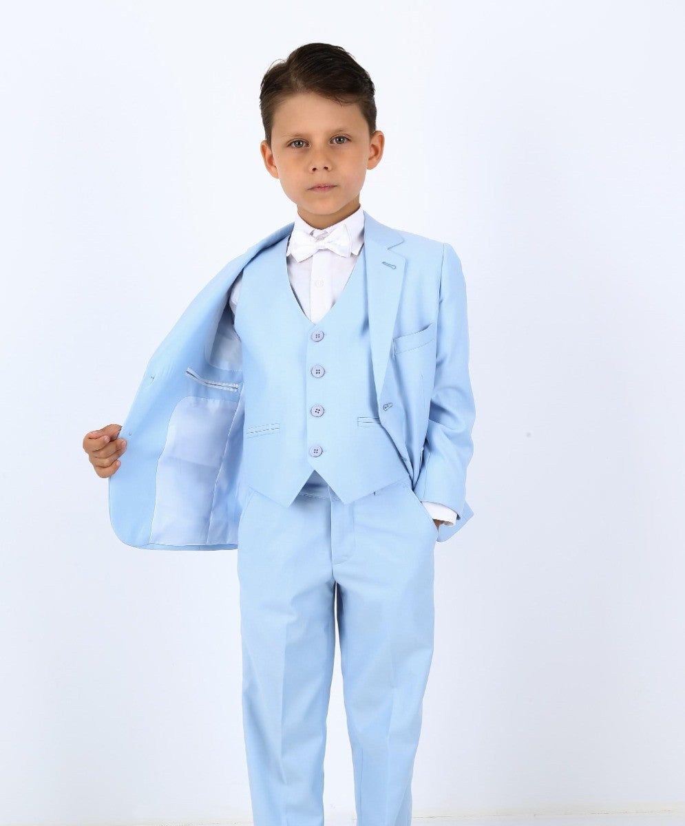 Boys Solid Tailored Fit Communion Suit Set - Light Blue